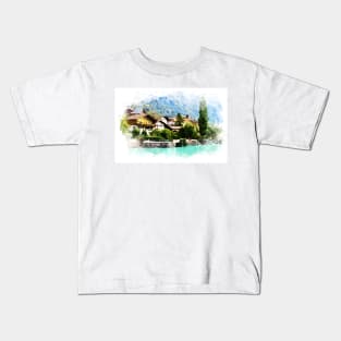 Swiss Alps Watercolor Mountains Landscape Art / Switzerland Kids T-Shirt